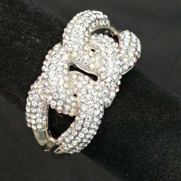 Crystal Bling Encrusted Chunky Silver Bracelet Cuff - Picture 3 of 11